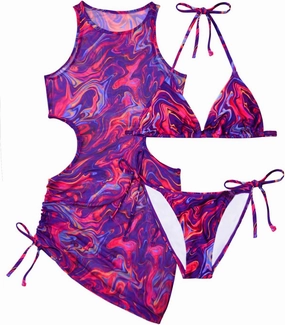 3 Piece Swimsuits Women Bikini Sets with Cover Up Halter Bathing Suit Set Sexy Cutout Coverup