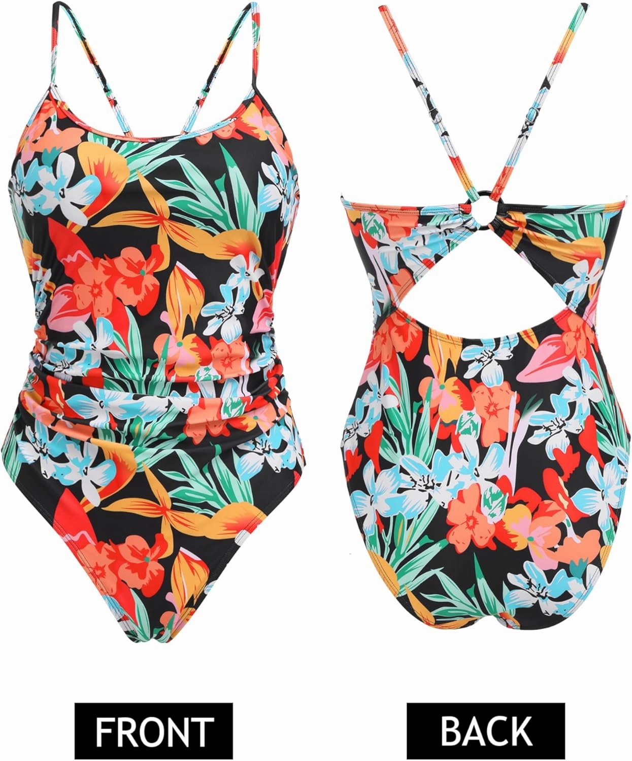 AI'MAGE Women's One Piece Swimsuits Tummy Control Bathing Suits Cutout High Cut Ruched Adjustable Strap Swimwear with O Ring