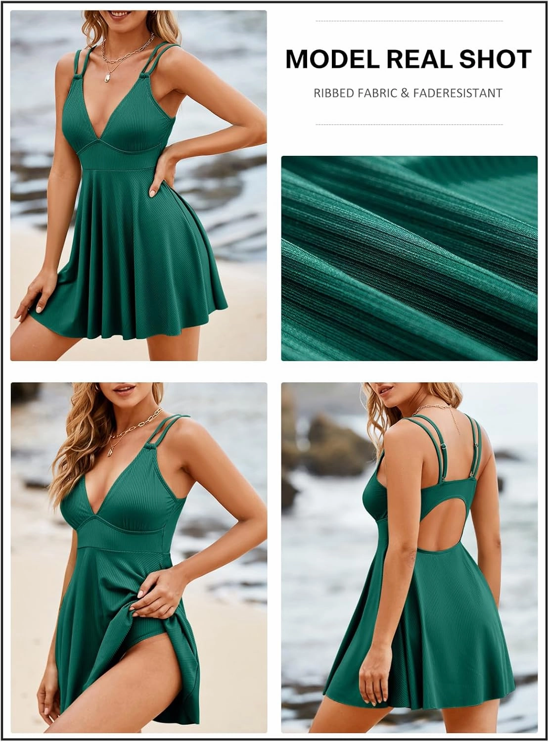 Aleumdr Swim Dress for Women One Piece Tummy Control Swimsuit Ribbed A Line Skirted Bathing Suits