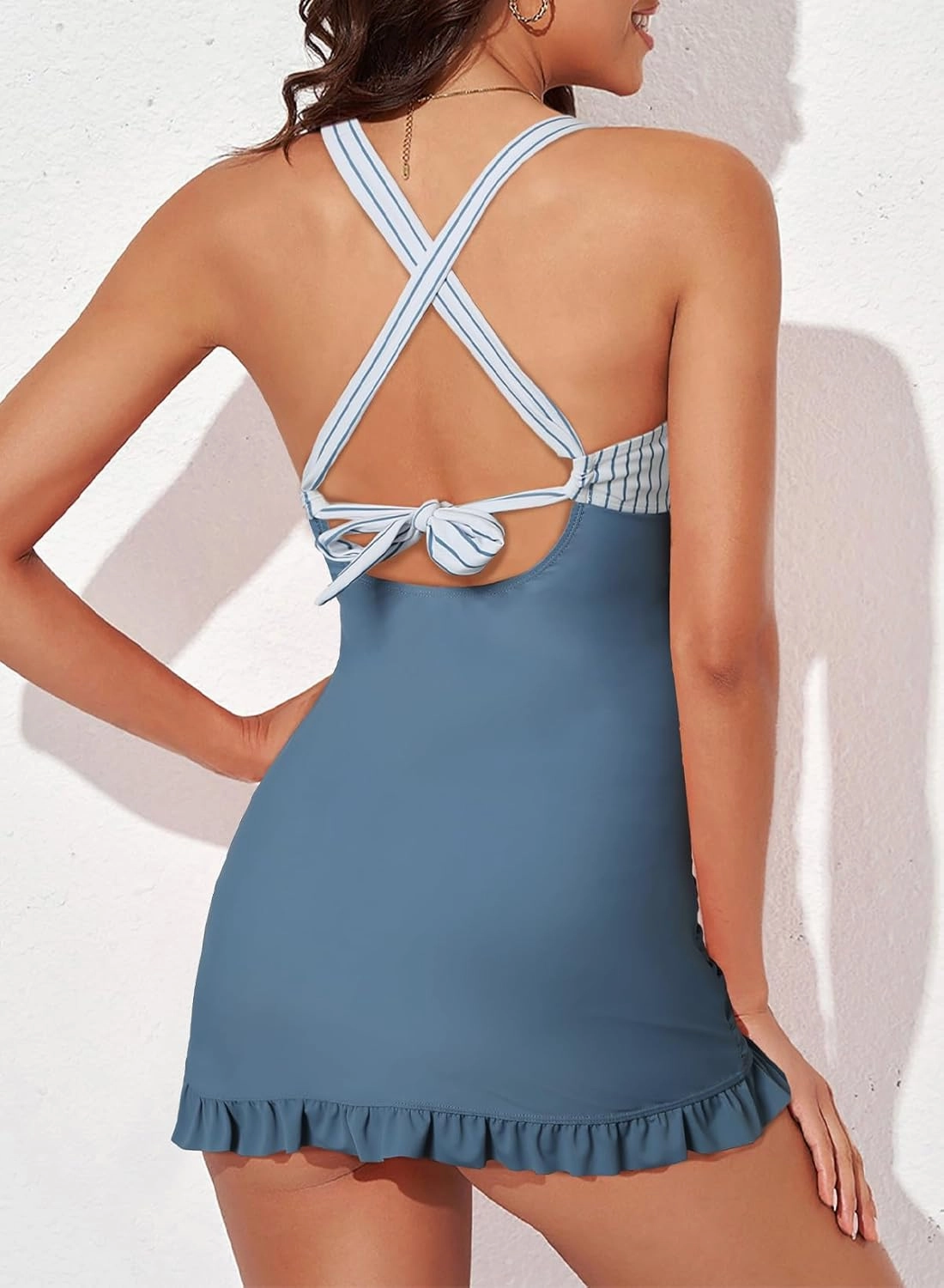 Aleumdr Women Retro Tankini Swimdress Tummy Control Bathing Suits Two Piece Tankini Tops with Bikini Bottoms Twist Swimwear