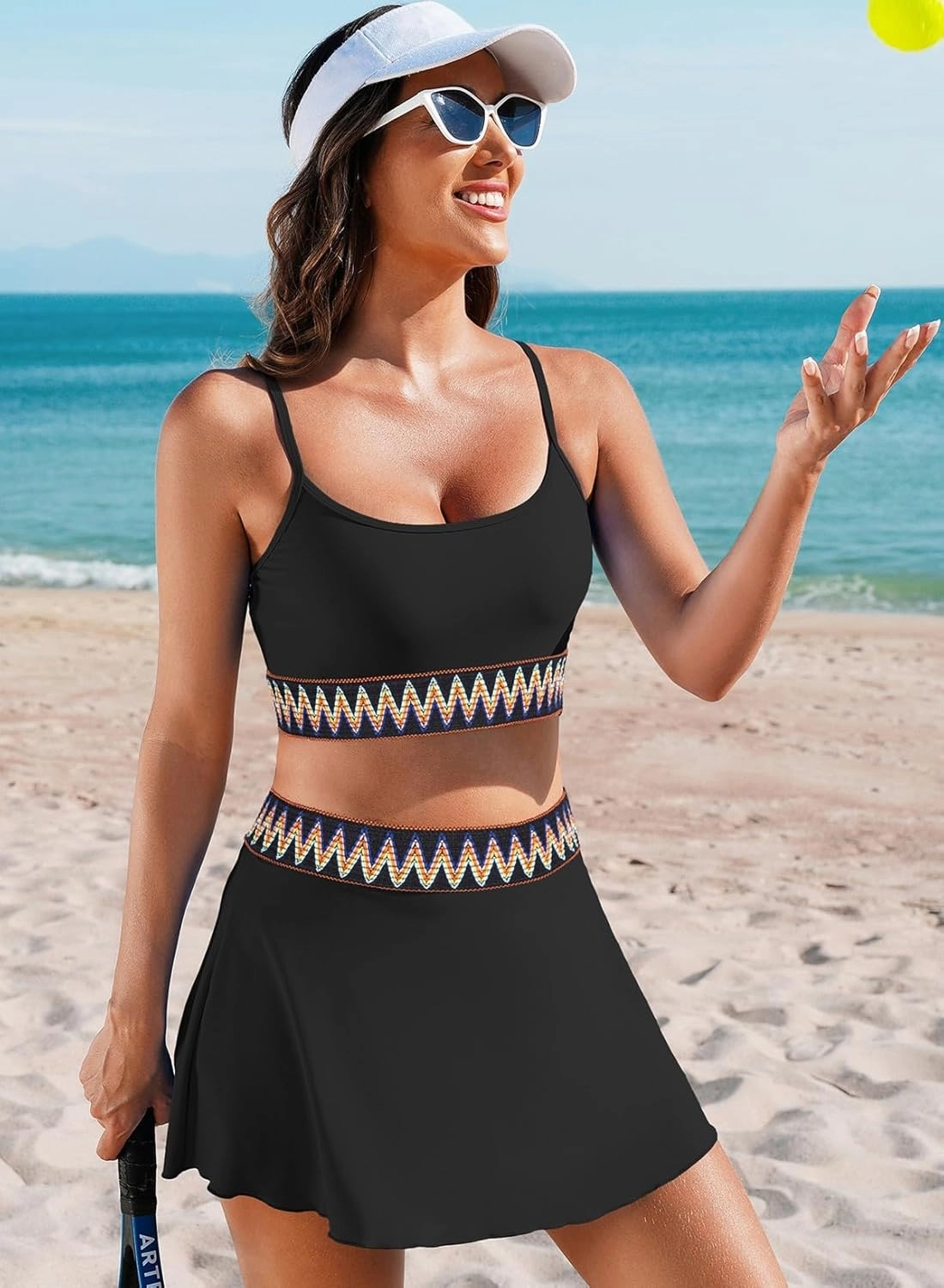 Aleumdr Womens High Waisted Bikini Sets Two Piece Tummy Control Swim Skirt Color Block Skirted Swimsuit 2025
