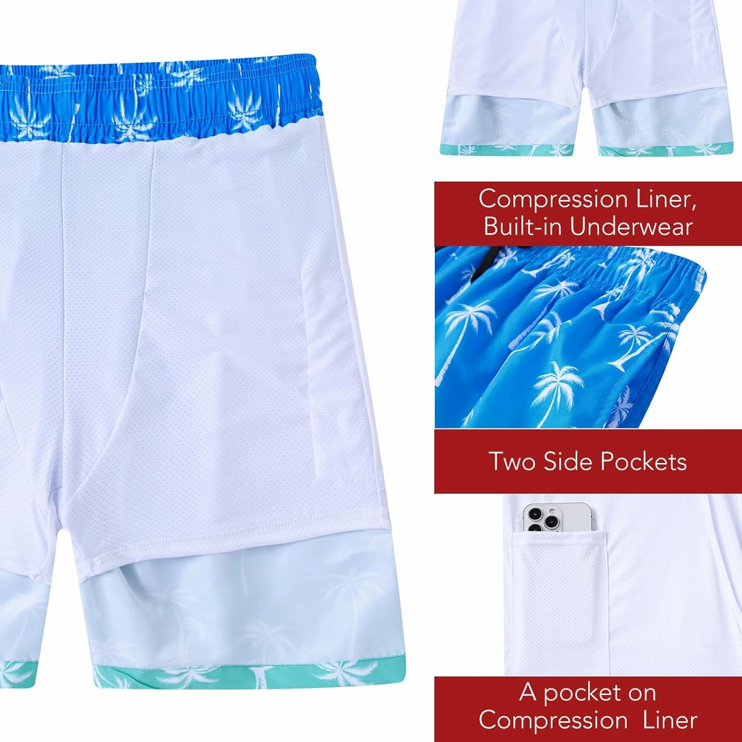 ALISISTER Mens Swim Trunks with Compression Liner Bathing Suit Summer Swimming Shorts