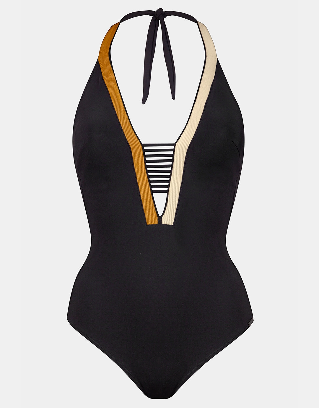 Antagonist Halter Plunge Swimsuit - Black Sand Caramel