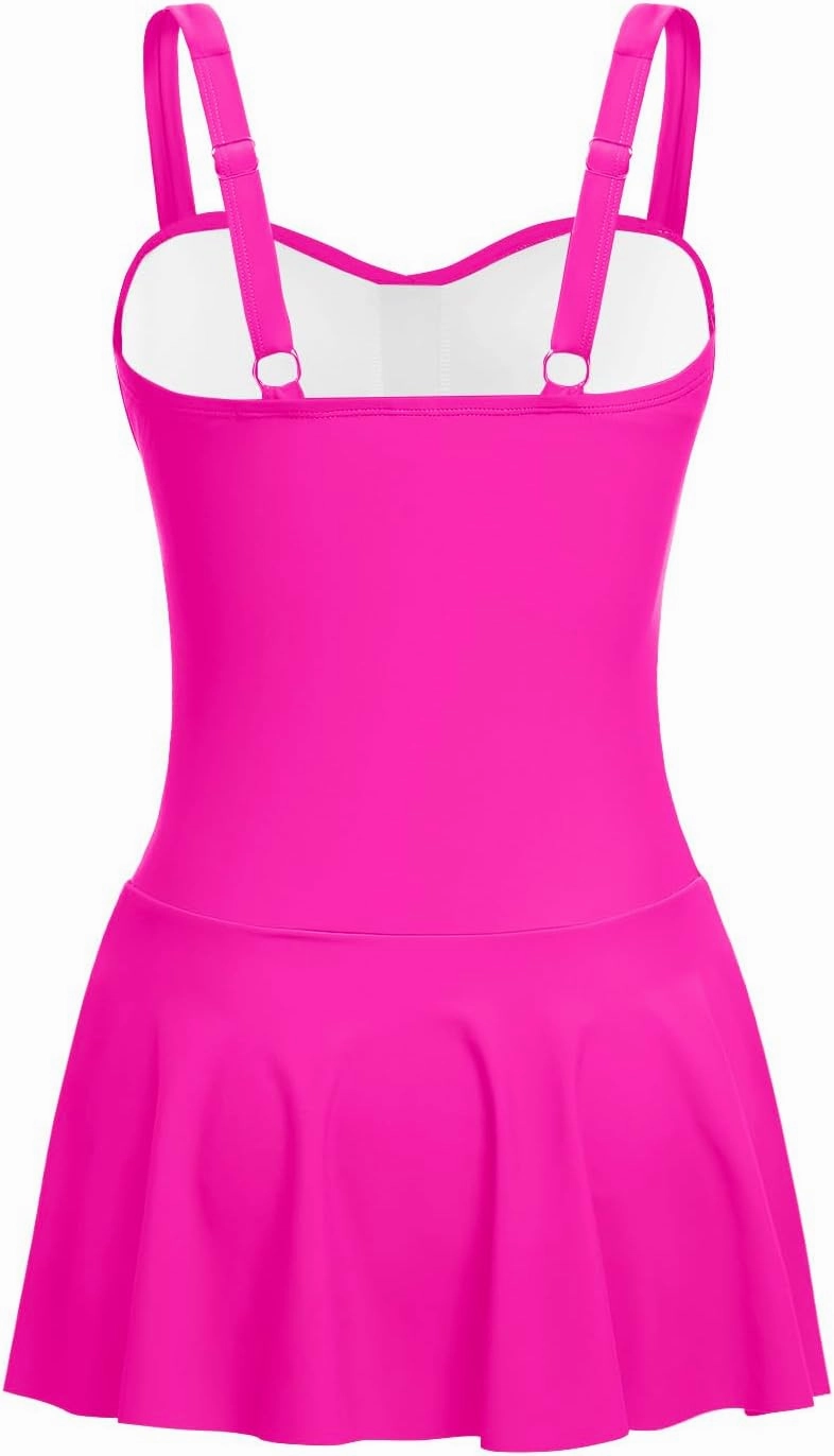 Aqua Eve One Piece Swim Dress Tummy Control Swimsuit with Skirt Modest Bathing Suit Vintage Swimdress