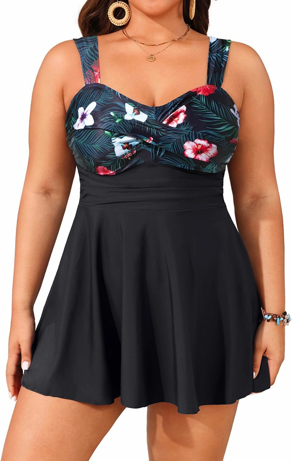 Aqua Eve Plus Size Two Piece Swimsuits for Women Tankini Bathing Suits Flowy Swim Dress with Shorts