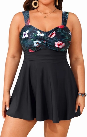 Aqua Eve Plus Size Two Piece Swimsuits for Women Tankini Bathing Suits Flowy Swim Dress with Shorts