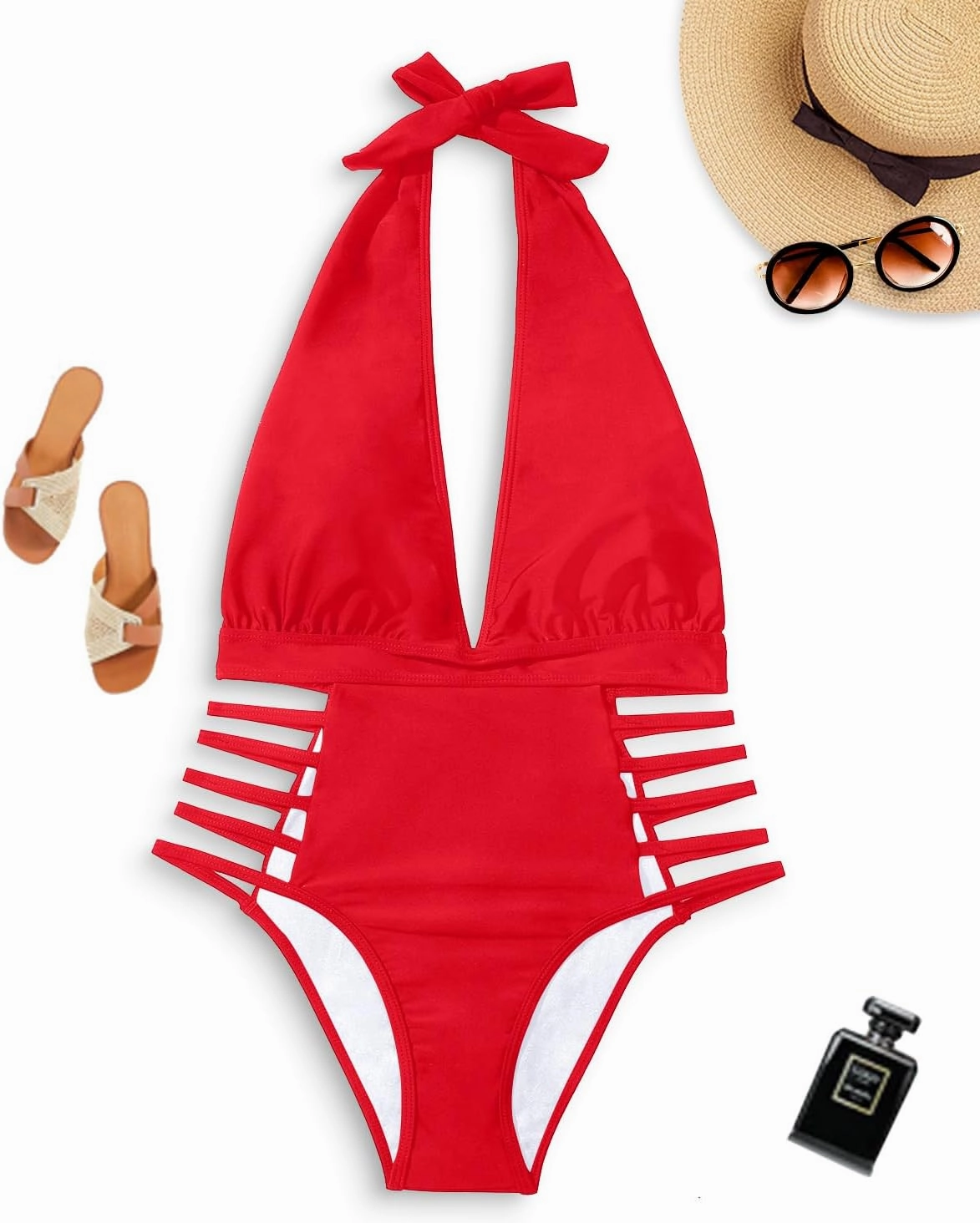 Aqua Eve Women Sexy One Piece Swimsuits Halter Plunge V Neck Cutout Bathing Suits