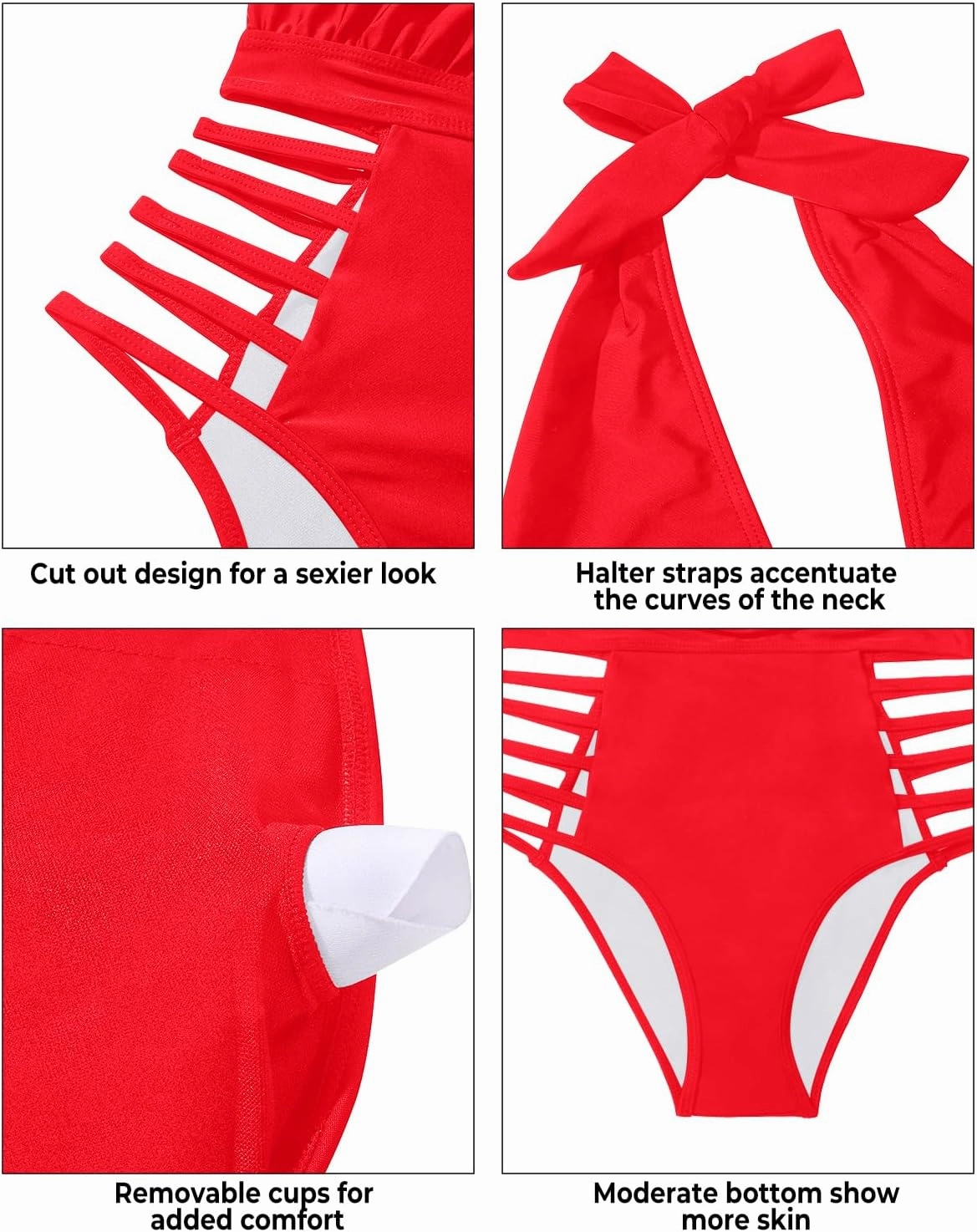 Aqua Eve Women Sexy One Piece Swimsuits Halter Plunge V Neck Cutout Bathing Suits