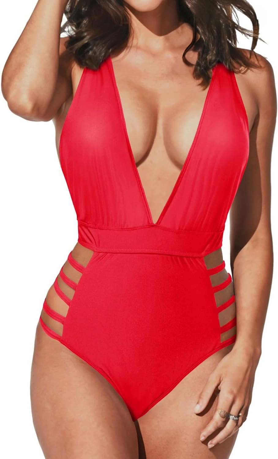 Aqua Eve Women Sexy One Piece Swimsuits Halter Plunge V Neck Cutout Bathing Suits