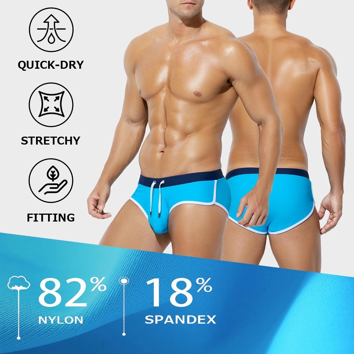 Arjen Kroos Men's Swim Briefs Sexy Bikini Contrast Color Swimsuit Swimming Briefs with Drawstring