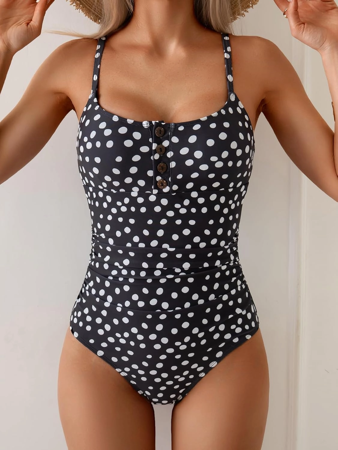 B2prity One Piece Swimsuit for Women Tummy Control Retro Bathing Suit Button Up Slimming Swimwear