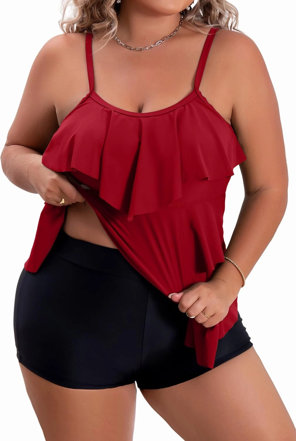 B2prity Women Plus Size Tankini Swimsuits Tummy Control Two Piece Bathing Suit Ruffled Flounce Swimwear with Shorts