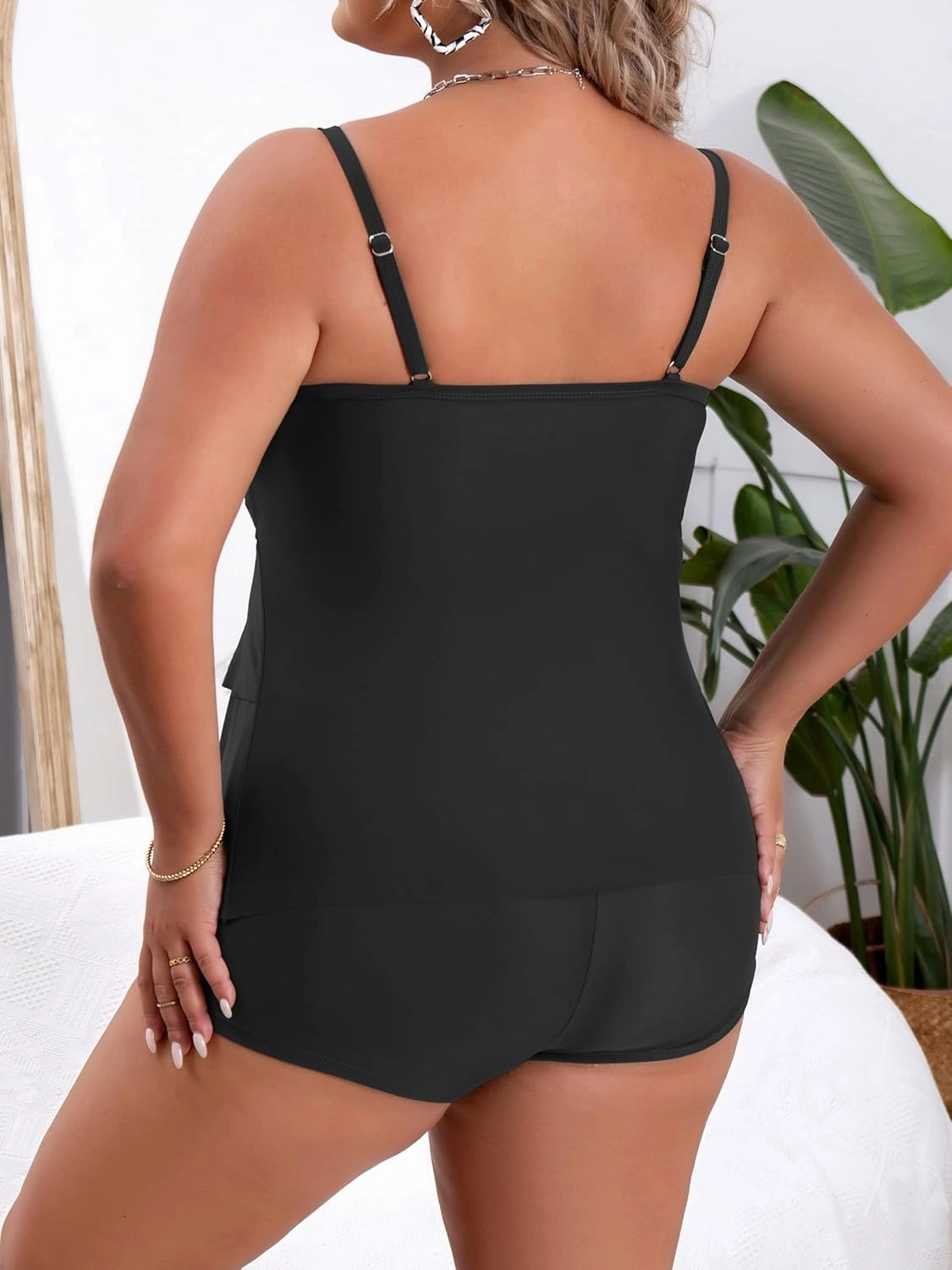 B2prity Women Plus Size Tankini Swimsuits Tummy Control Two Piece Bathing Suit Ruffled Flounce Swimwear with Shorts