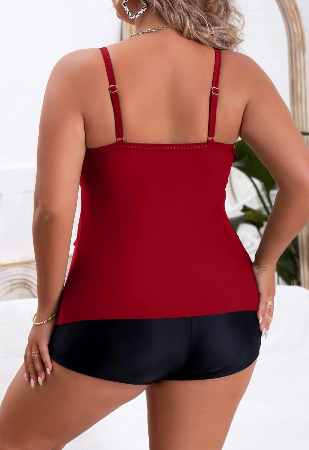 B2prity Women Plus Size Tankini Swimsuits Tummy Control Two Piece Bathing Suit Ruffled Flounce Swimwear with Shorts