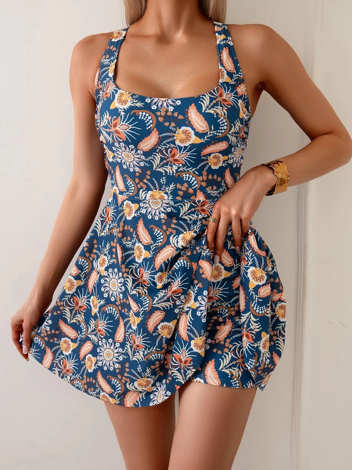 B2prity Women's One Piece Swimdress Swimsuit Tummy Control Swim Dress Modest Full Coverage Bathing Suit with Skirt