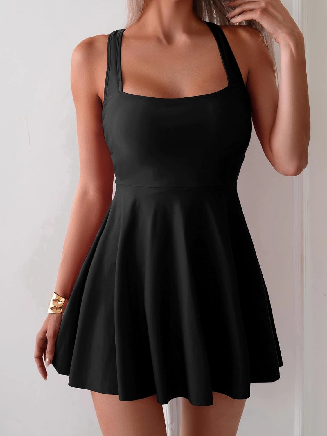 B2prity Women's One Piece Swimdress Swimsuit Tummy Control Swim Dress Modest Full Coverage Bathing Suit with Skirt