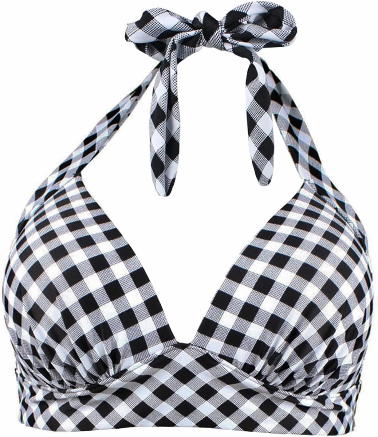 Balasami Women's Vintage 50s Halter Neck Tie Knot Back Soft Molded Padding Bikini Top Swimsuit Bathing Suit Tops Only