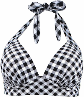 Balasami Women's Vintage 50s Halter Neck Tie Knot Back Soft Molded Padding Bikini Top Swimsuit Bathing Suit Tops Only