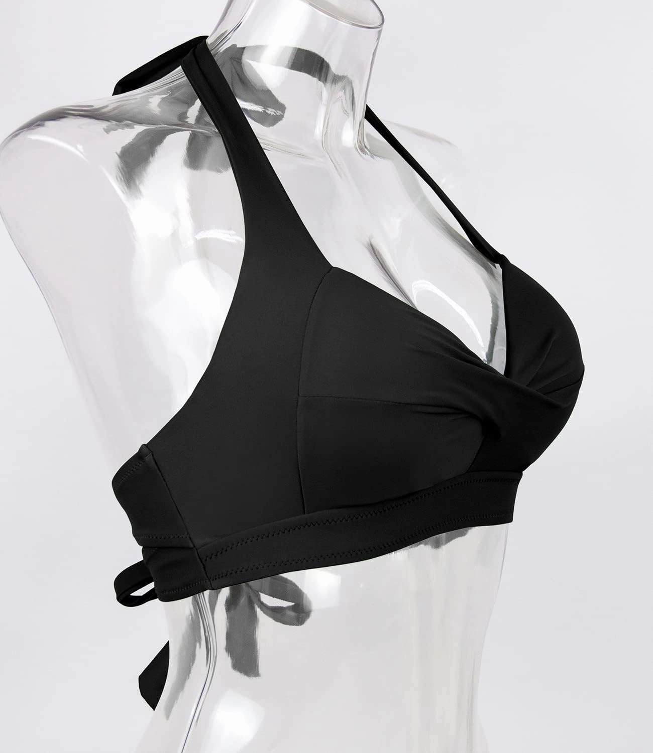 Balasami Women's Vintage 50s Halter Neck Tie Knot Back Soft Molded Padding Bikini Top Swimsuit Bathing Suit Tops Only