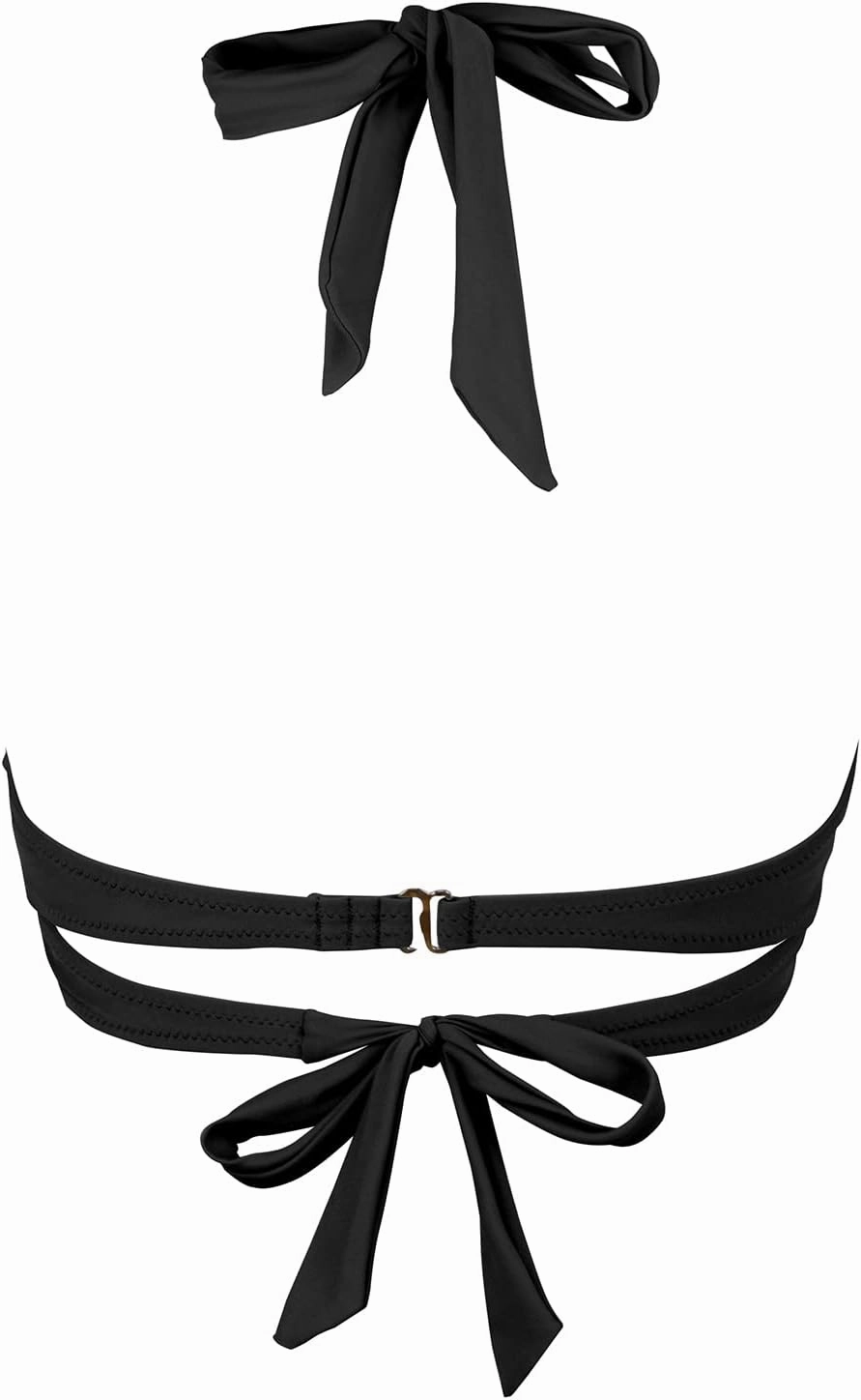 Balasami Women's Vintage 50s Halter Neck Tie Knot Back Soft Molded Padding Bikini Top Swimsuit Bathing Suit Tops Only