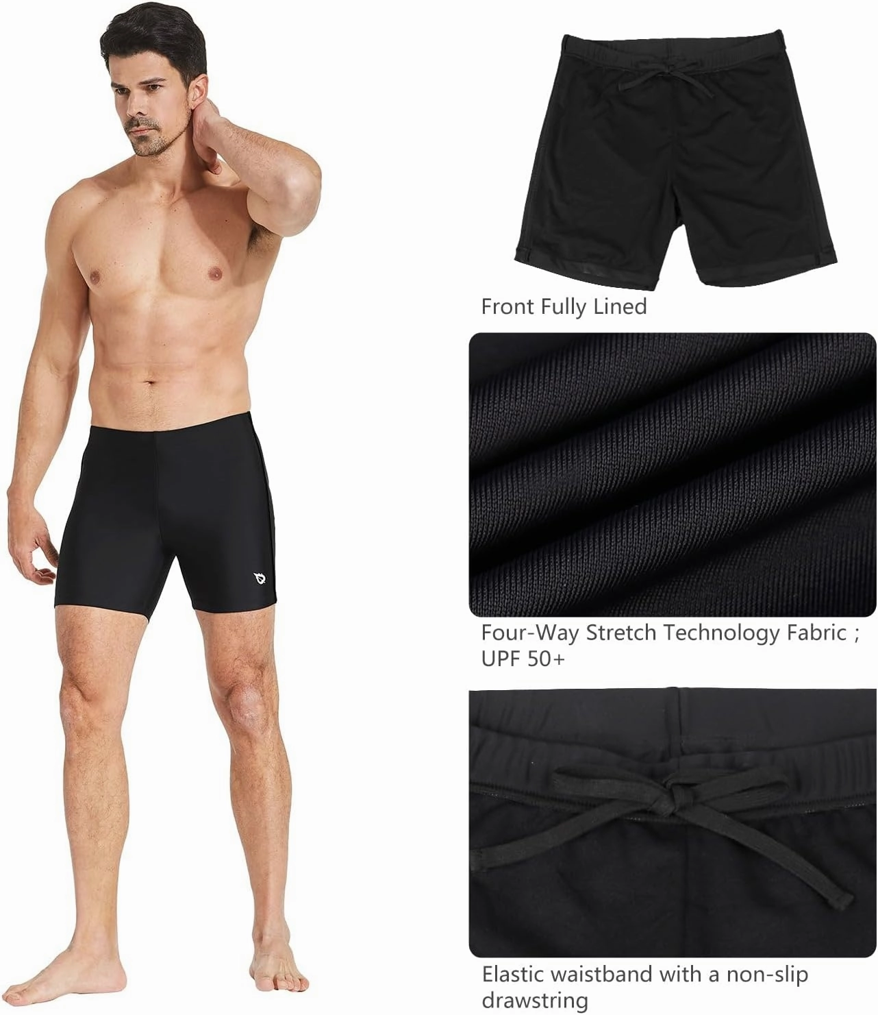 baleaf Men's Athletic Swim Jammers Quick Dry Compression Square Leg Swim Brief Swimsuit