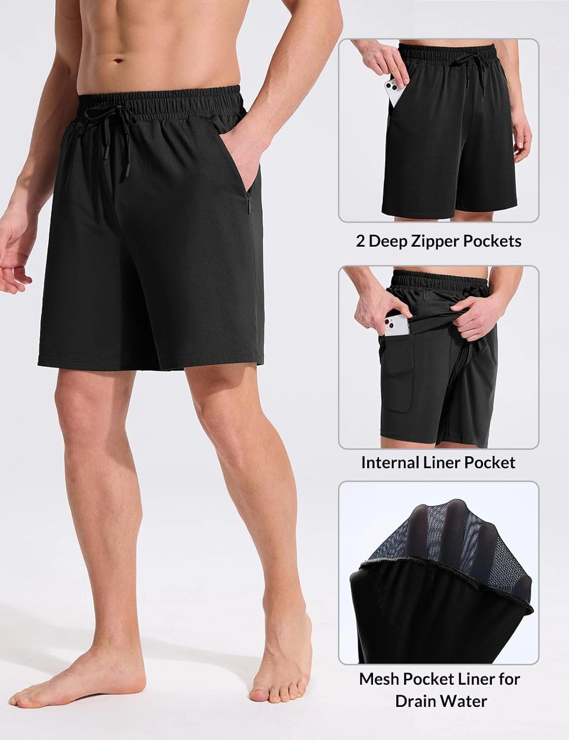 baleaf Mens Swim Trunks with Compression Liner 5 & 7 inch Quick Dry Bathing Suit Swim Shorts with Zippered Pockets