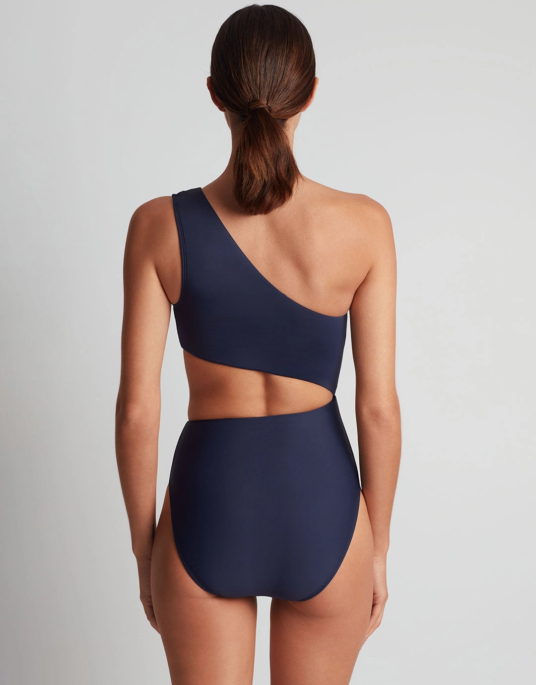 Beach Club Solids One Shoulder Cutout Swimsuit - Dark Navy