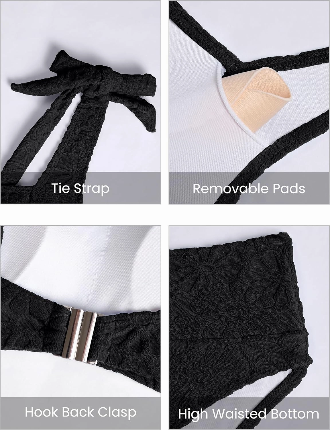 Blooming Jelly Womens High Waisted Bikini Set Tie Strap Jacquard Terry Cloth 2 Piece Swimsuit Modest Cute Retro Bathing Suit