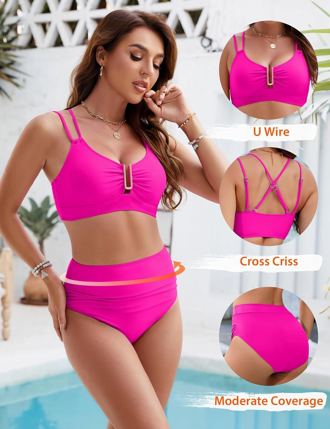 BMJL Womens High Waisted Bikini Sets Modest Tummy Control Swimsuits Cutout Crisscross Ruched Two Piece Bathing Suit
