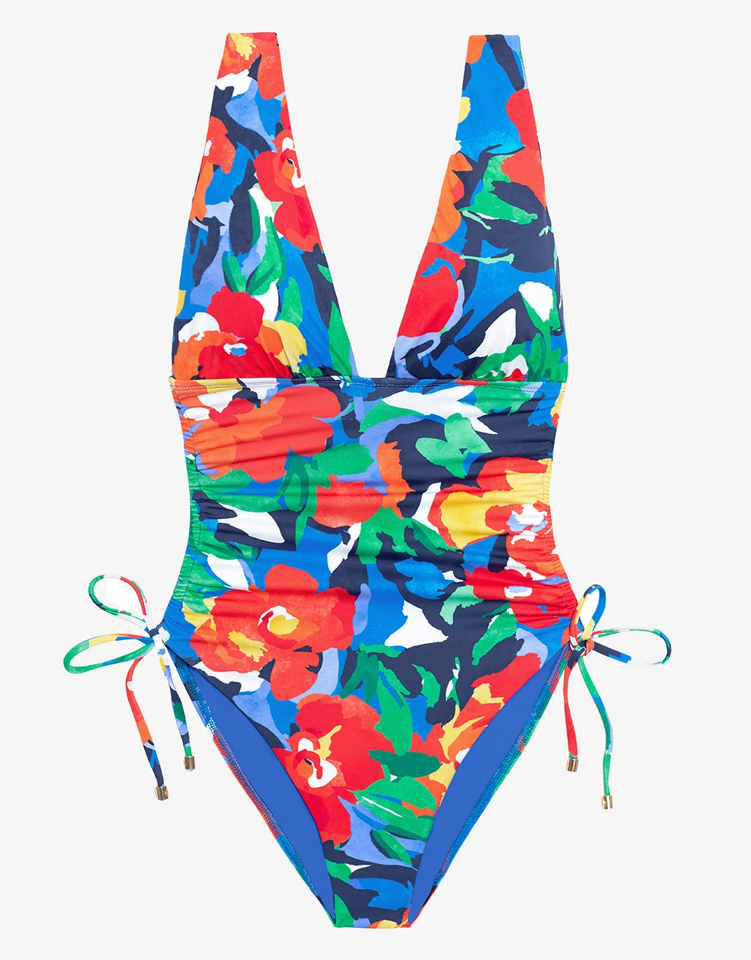Bold Abstract Floral Ruched Plunge Swimsuit