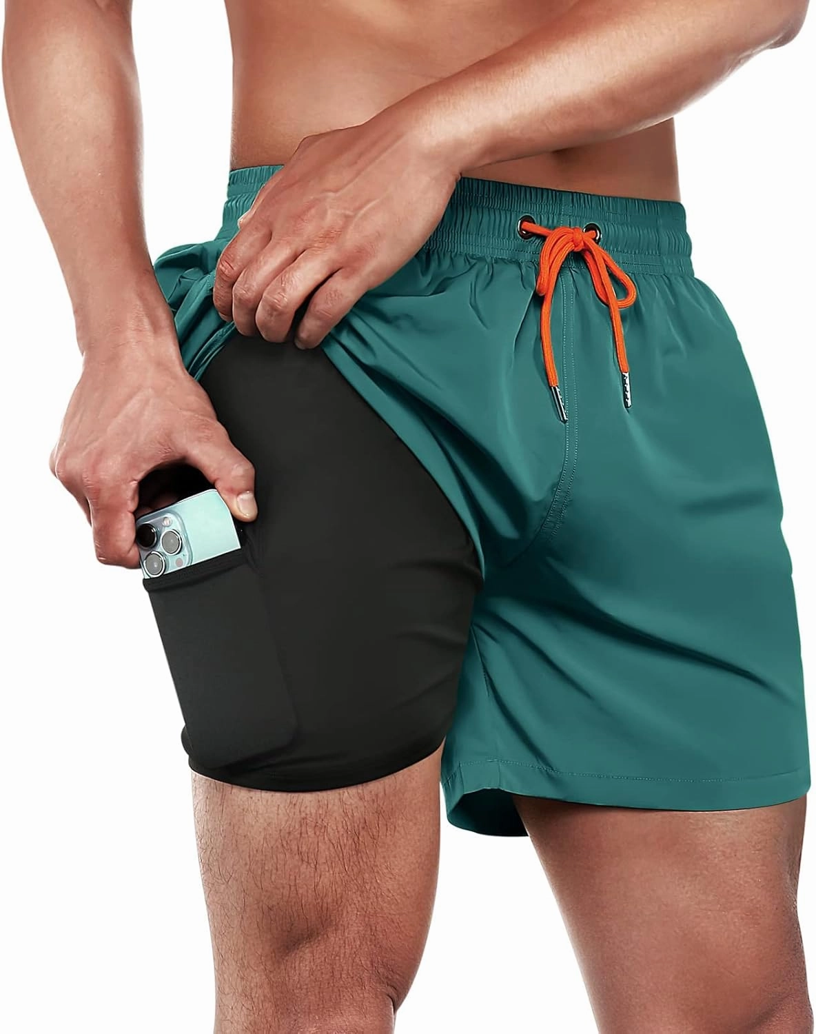 BRISIRA Mens Swim Trunks Swim Shorts Quick Dry 5 inch Inseam Beach Shorts with Compression Liner and Zipper Pocket