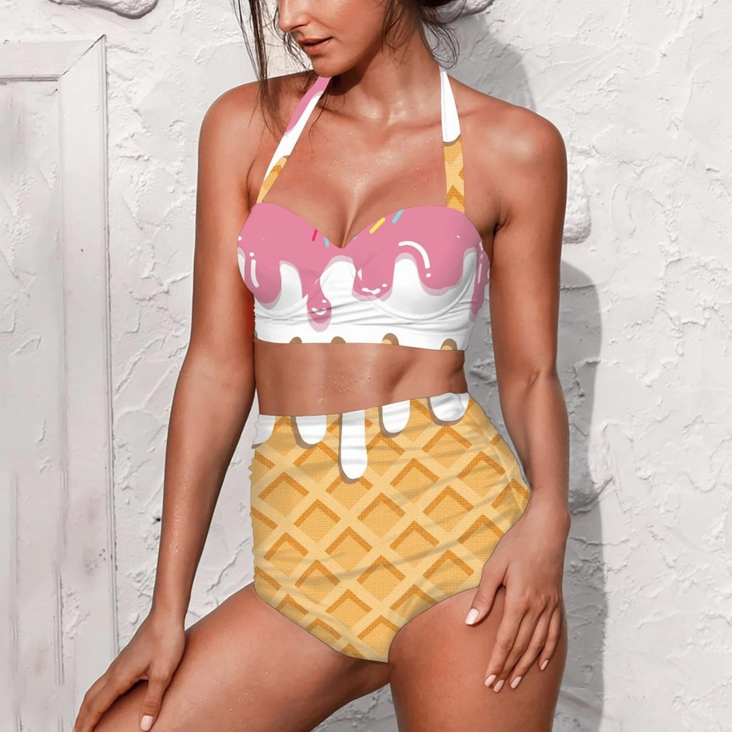 Butterfly Women's Retro Ruched Ruffle High Waist Bikini Set, Flag Tankini Swimsuits Tummy Control Swimwear