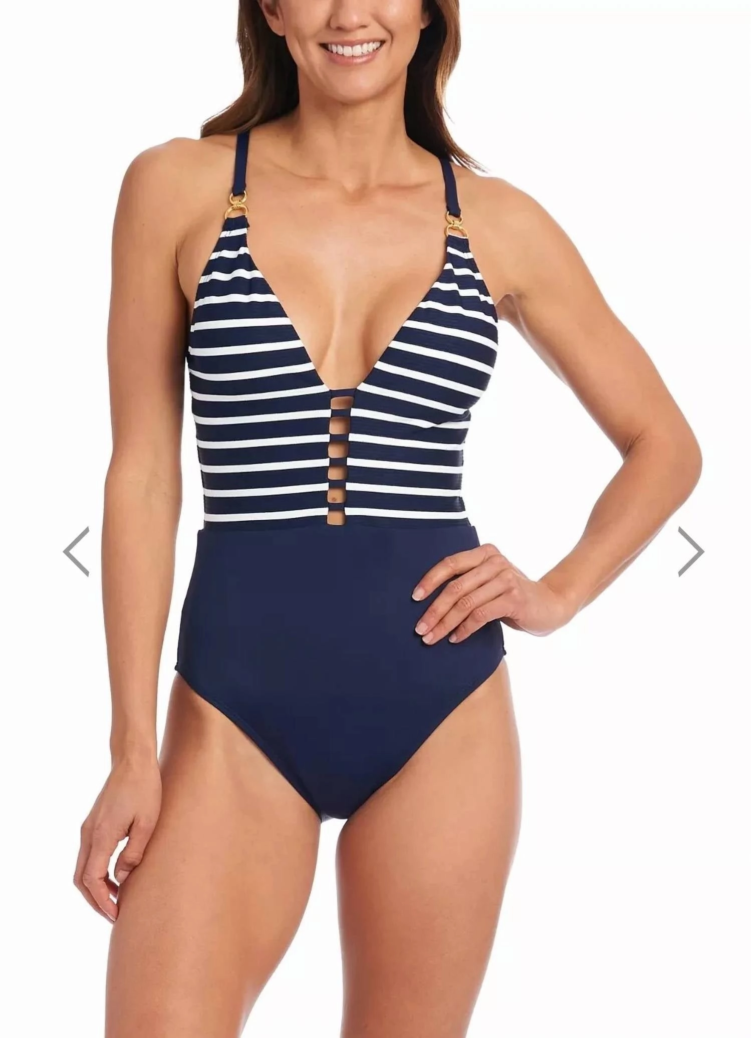 Capri Stripe Plunge One Piece Swimsuit In Indigo