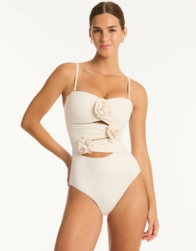 Casa Del Mar Flower Bandeau Swimsuit - Coconut