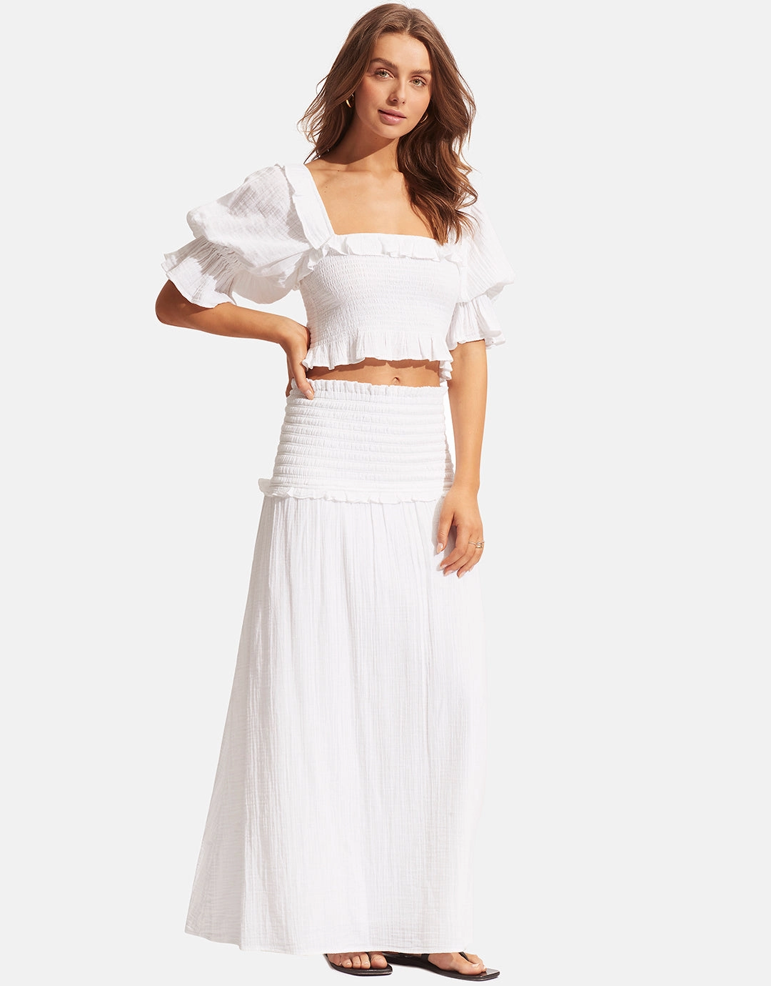 Caspian Shirring Top - White