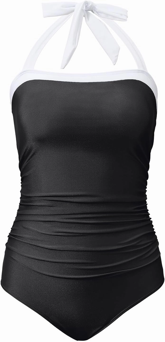 Century Star One Piece Swimsuit Women Tummy Control Swimwear Retro Halter Vintage Bathing Suit