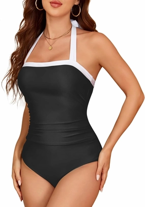 Century Star One Piece Swimsuit Women Tummy Control Swimwear Retro Halter Vintage Bathing Suit