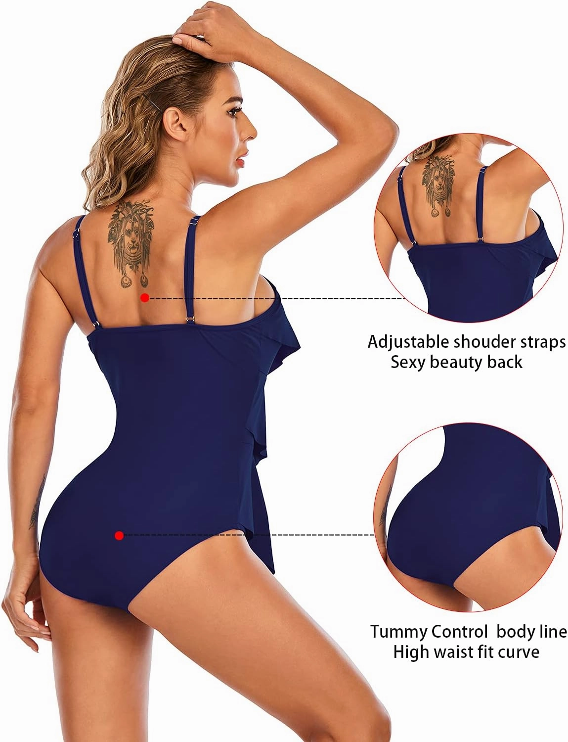 Century Star Womens Athletic One Piece Retro Flounce Swimsuits Ruffled Tiered Tummy Control Swimwear Plus Bathing Suits