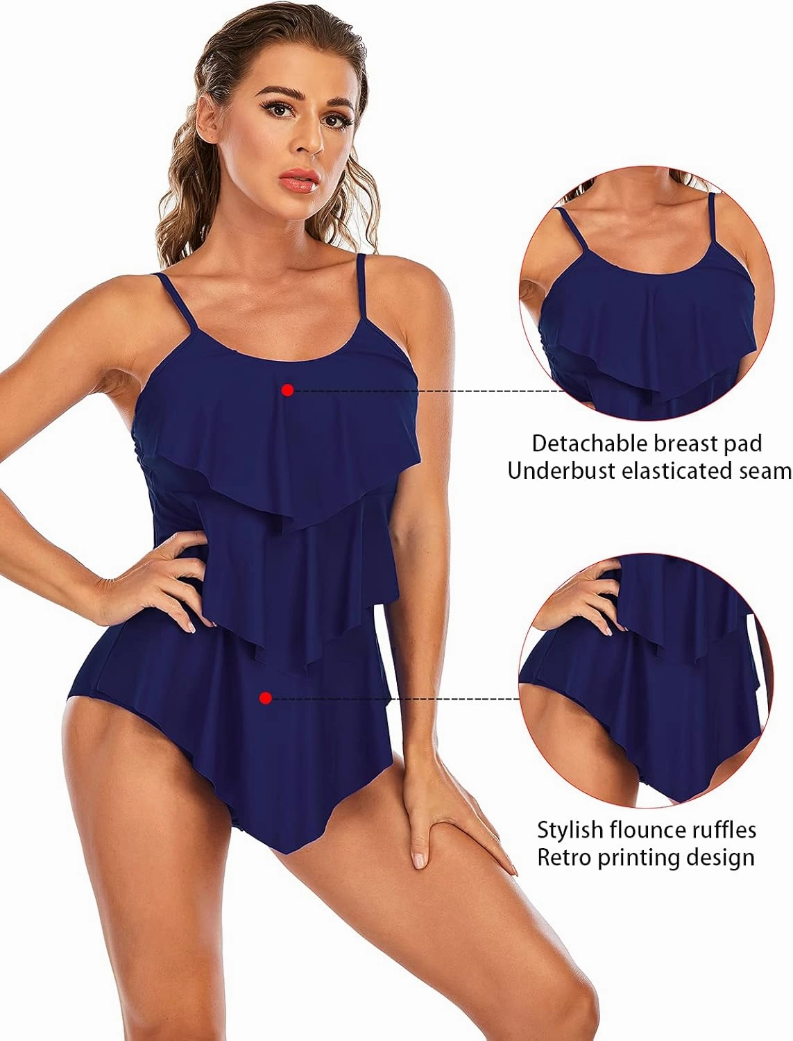 Century Star Womens Athletic One Piece Retro Flounce Swimsuits Ruffled Tiered Tummy Control Swimwear Plus Bathing Suits
