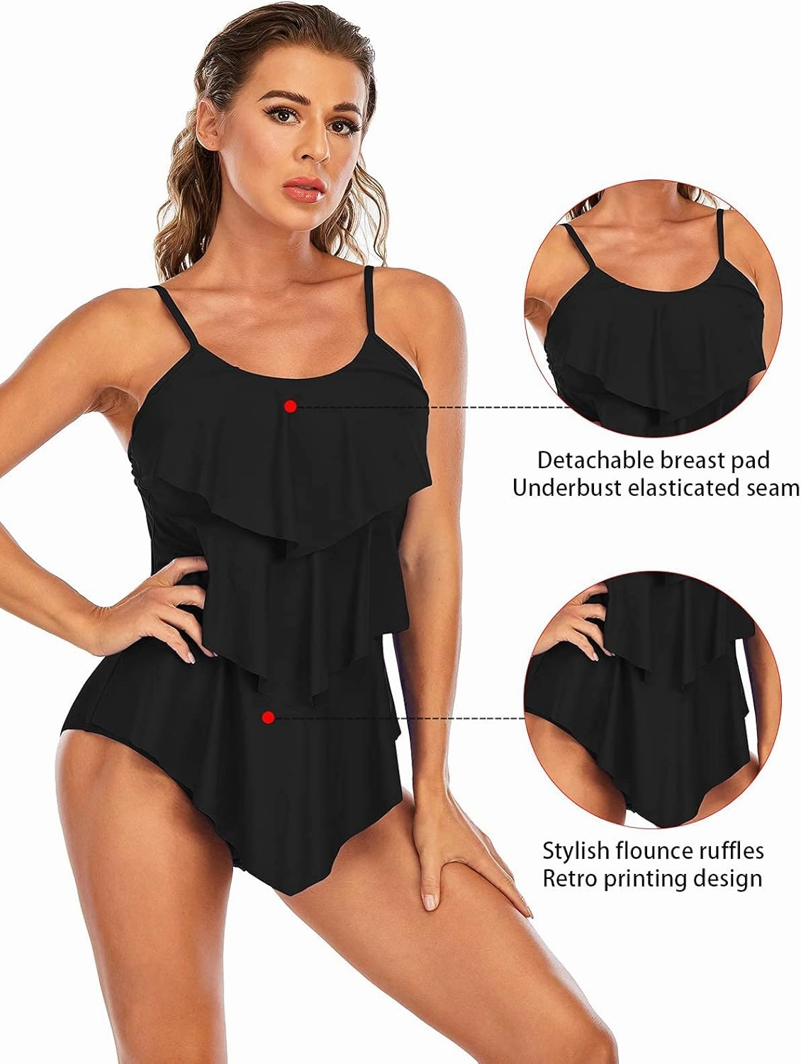Century Star Womens Athletic One Piece Retro Flounce Swimsuits Ruffled Tiered Tummy Control Swimwear Plus Bathing Suits