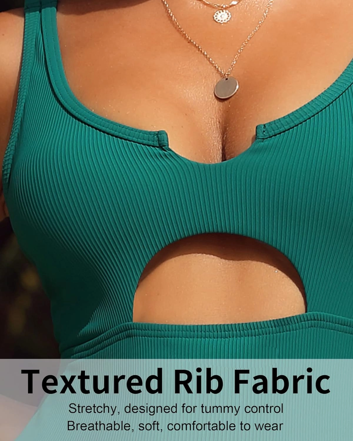 Charmo Ribbed One Piece Swimsuits for Women Cutout Scoop Neck Bathing Suit High Cut Padded Monokini