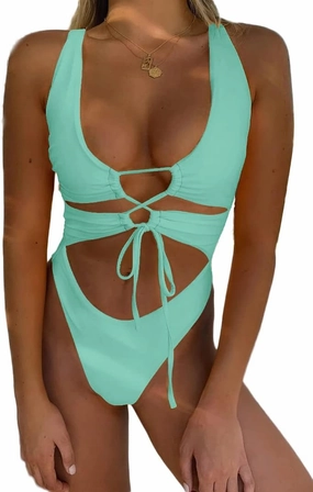 CHYRII Women's Sexy Cutout Lace Up Backless High Cut One Piece Swimsuit Monokini