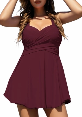 COCOPEAR Women's Elegant Crossover One Piece Swimdress Floral Skirted Swimsuit