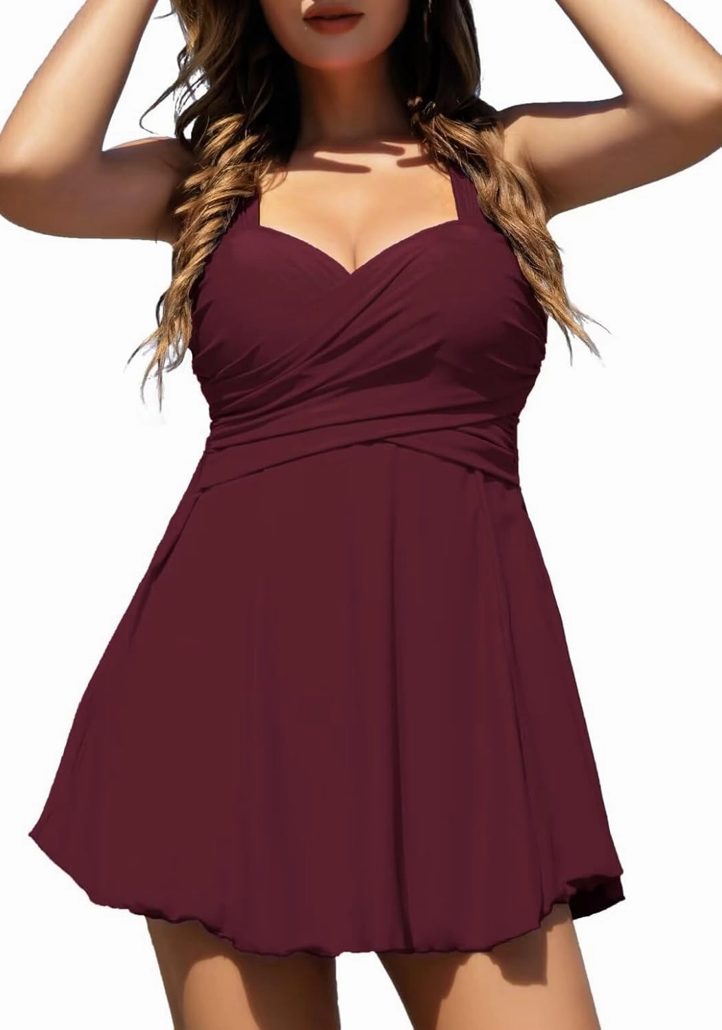 COCOPEAR Women's Elegant Crossover One Piece Swimdress Floral Skirted Swimsuit