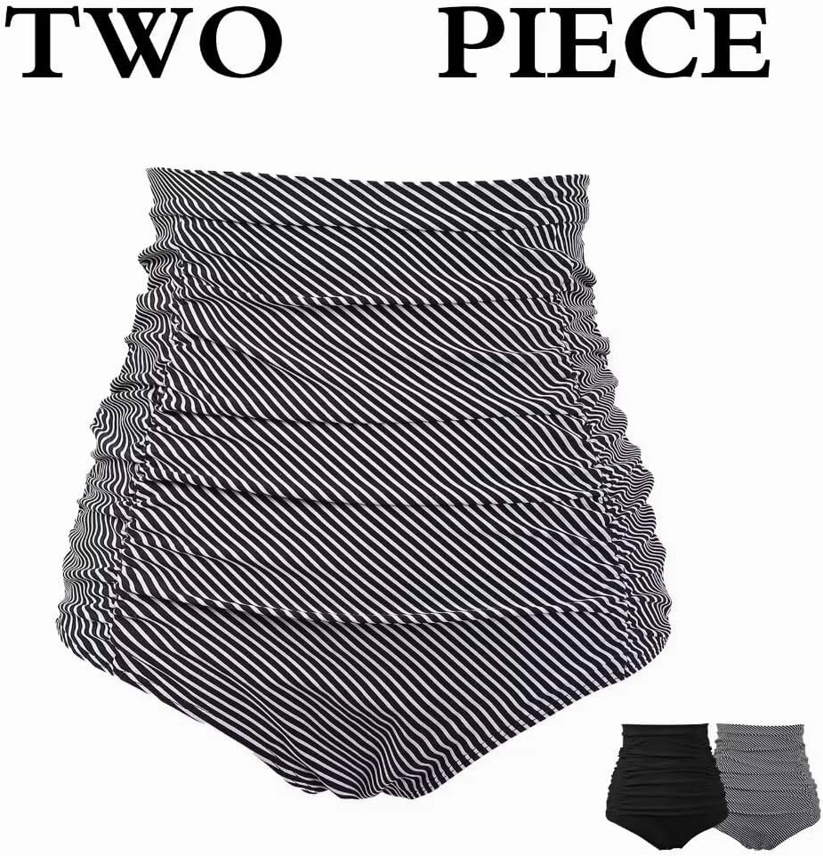 COCOPEAR Women's Ruched High Waisted Bikini Bottom Retro Vintage Swim Short Tankinis