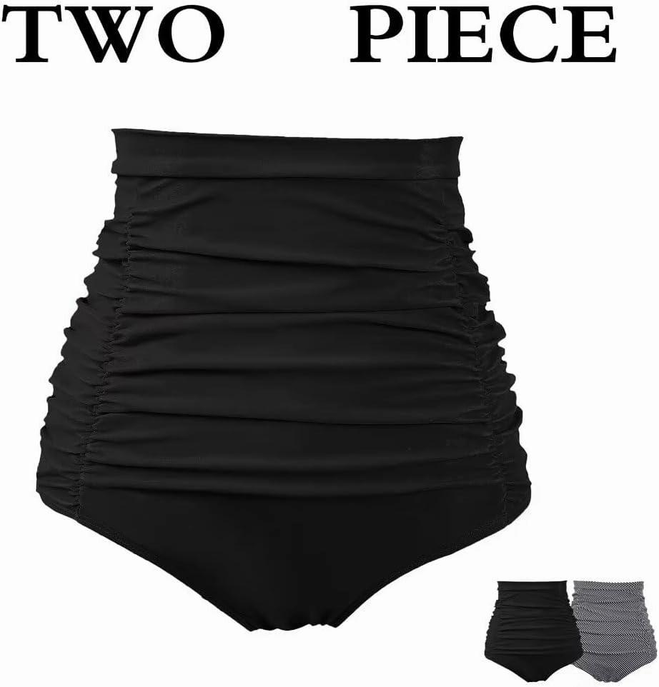 COCOPEAR Women's Ruched High Waisted Bikini Bottom Retro Vintage Swim Short Tankinis