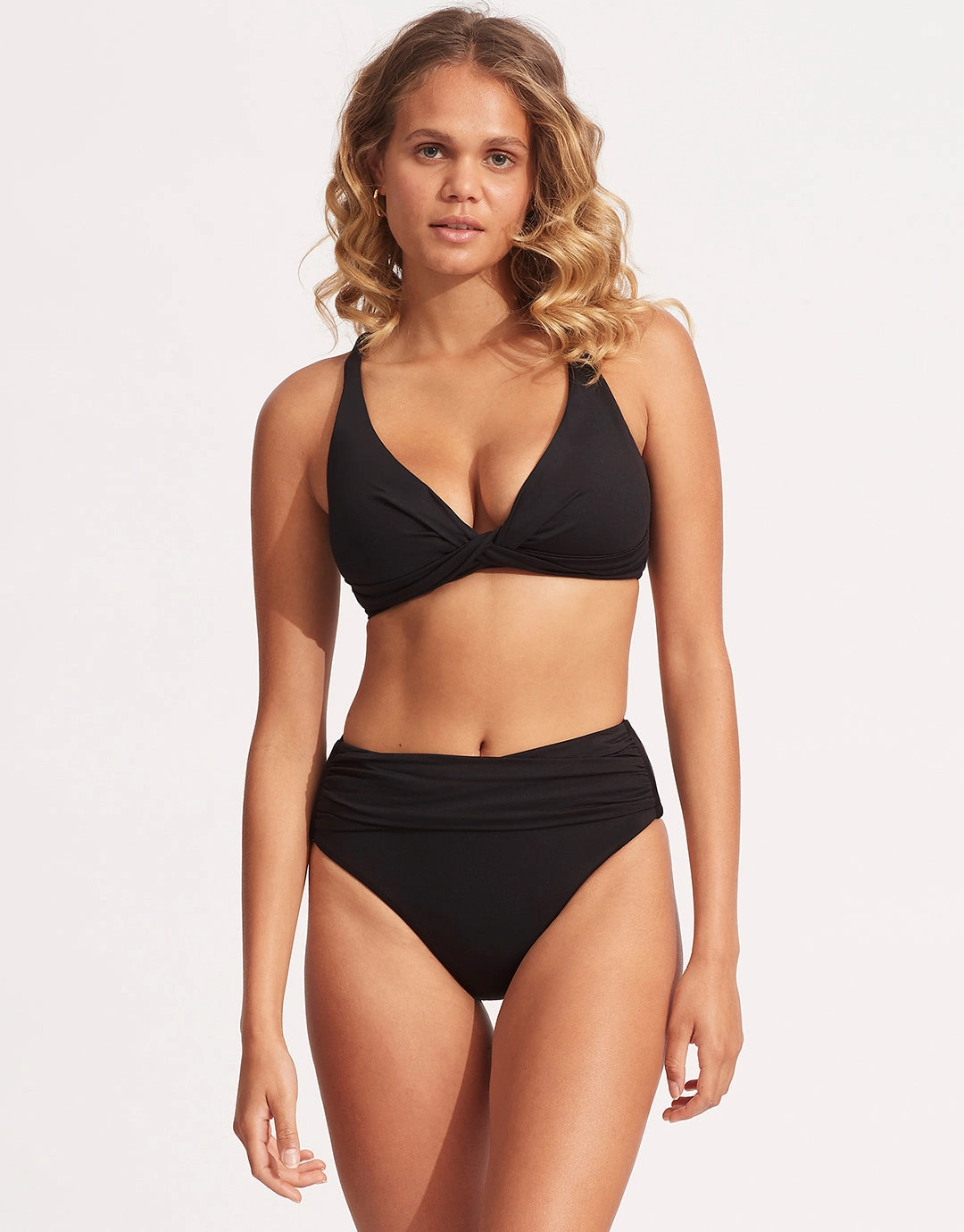 Collective DD Double Wrap Front Bikini Top - Black