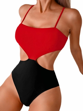 Color Block Swimsuit,Cut Out Sexy Monokini Women,Cheeky One Piece Swimsuits Beach Cruise Pool Party