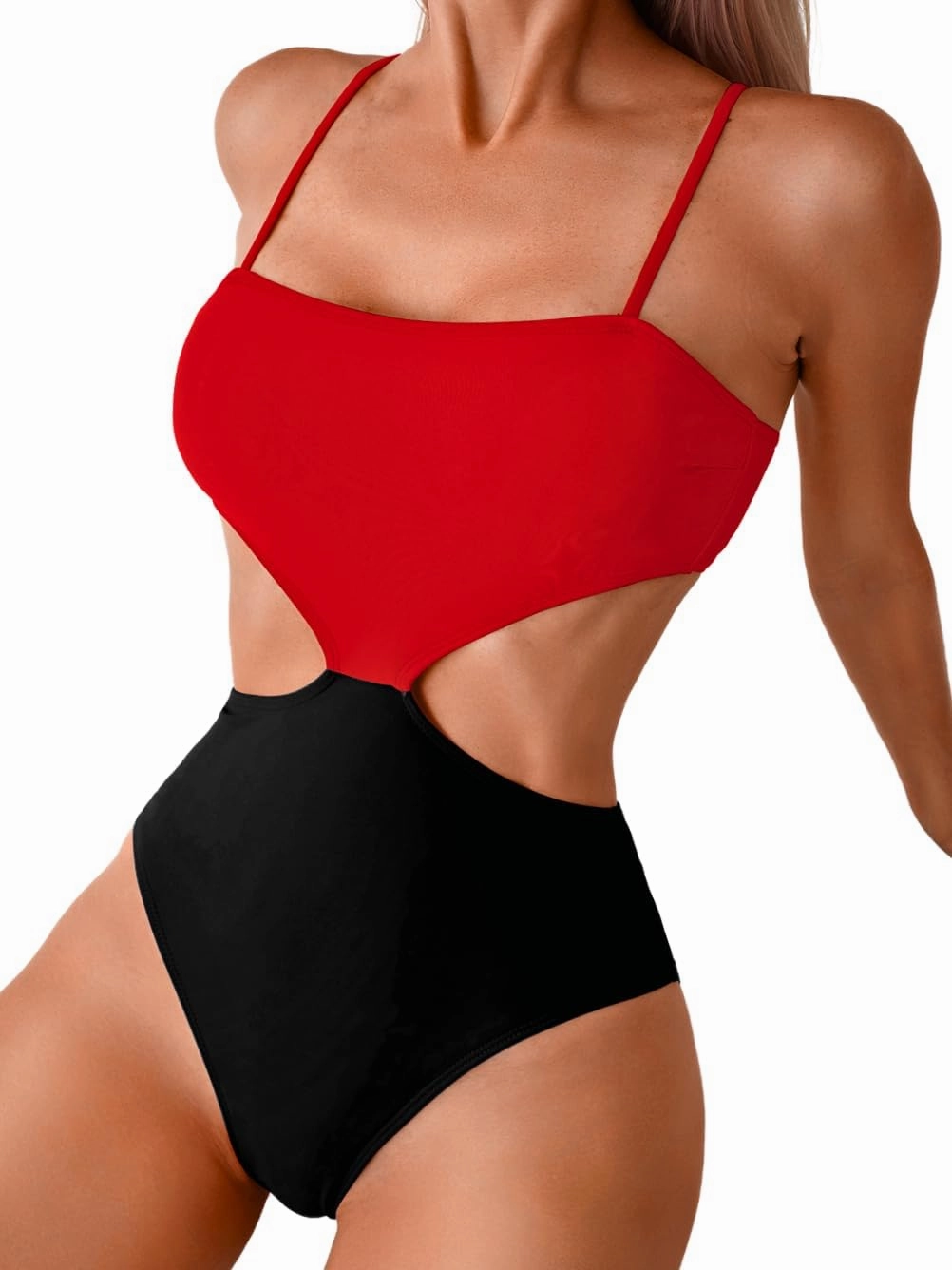 Color Block Swimsuit,Cut Out Sexy Monokini Women,Cheeky One Piece Swimsuits Beach Cruise Pool Party