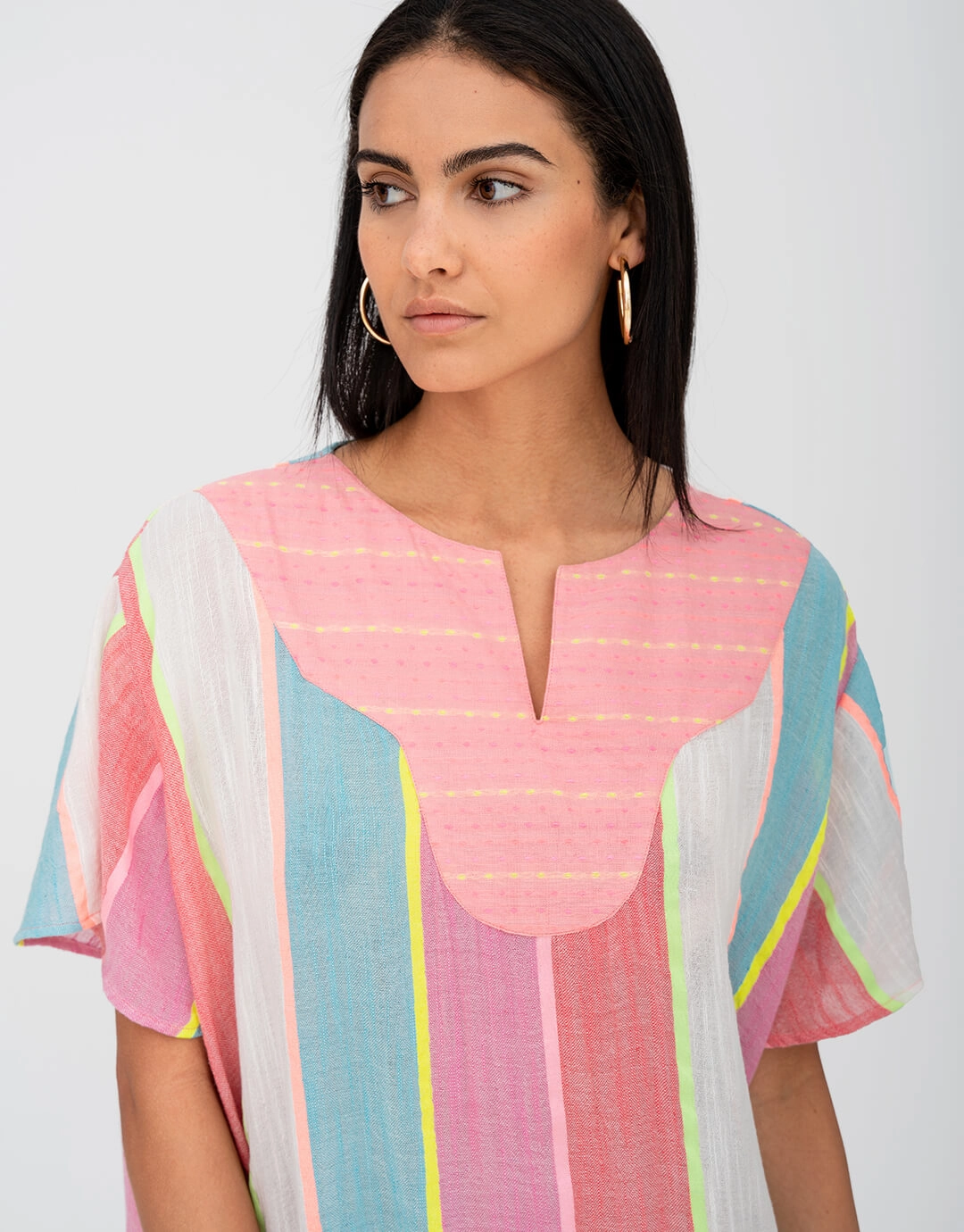 Contrast Bib Collar Kaftan - Multi